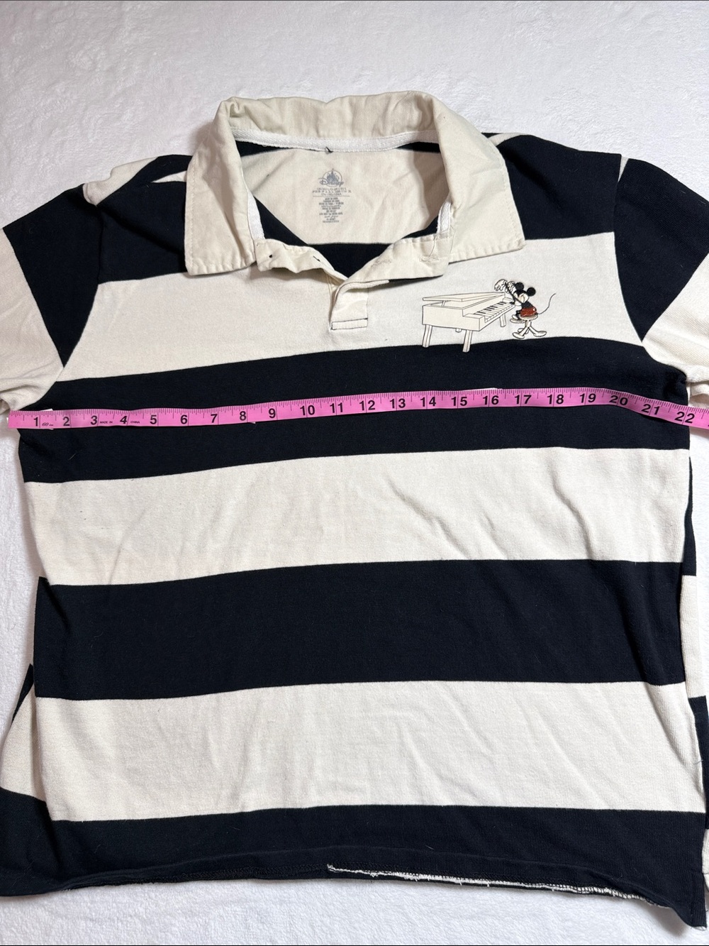 Disney Black and Cream Striped Polo Shirt with Embroidered Mickey Mouse - Picture 4 of 6